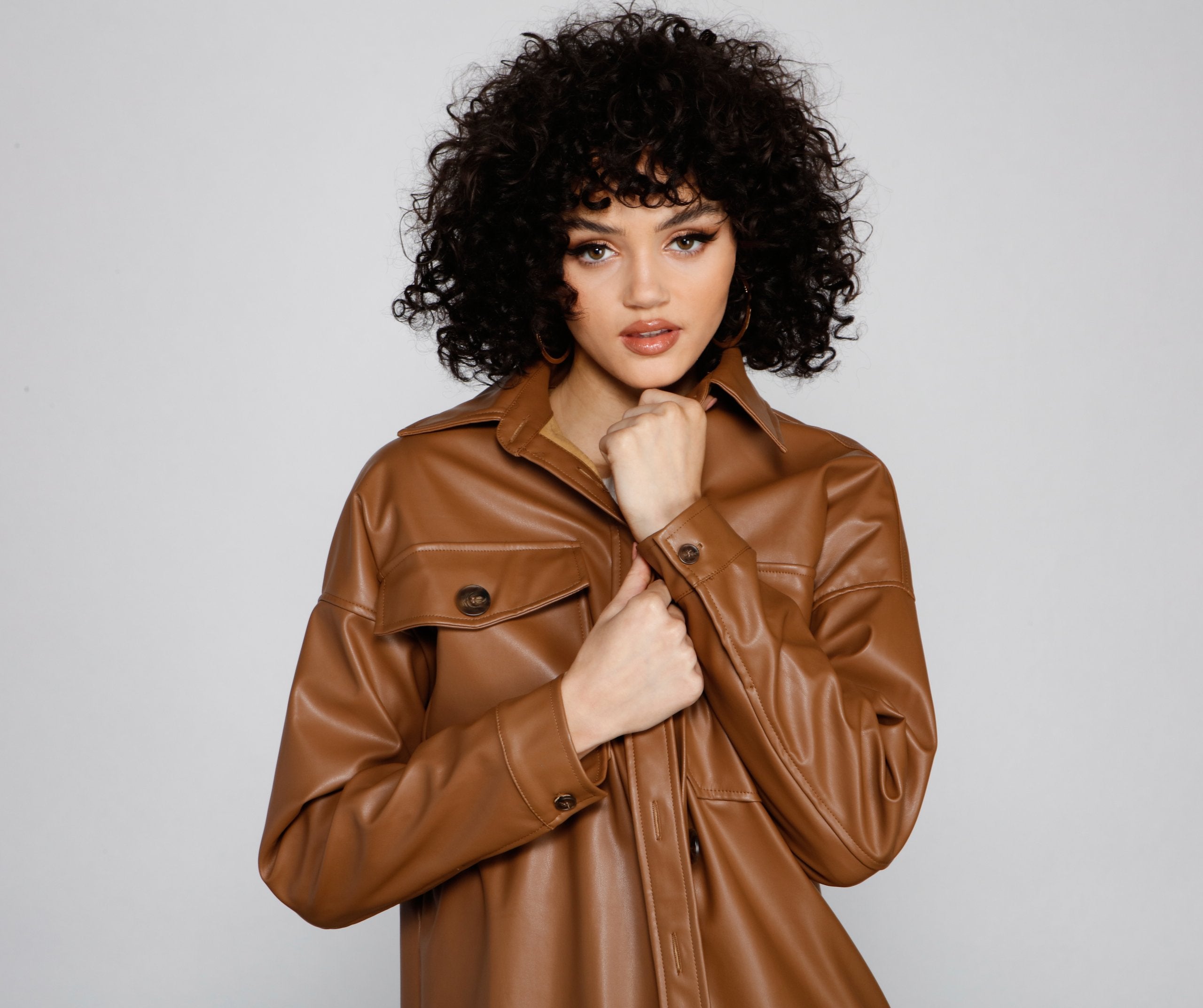 Essential Faux Leather Long Shacket - Lady Occasions
