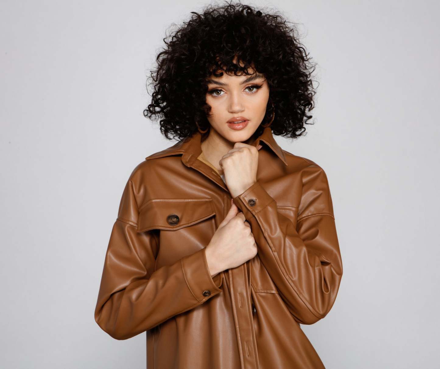 Essential Faux Leather Long Shacket - Lady Occasions