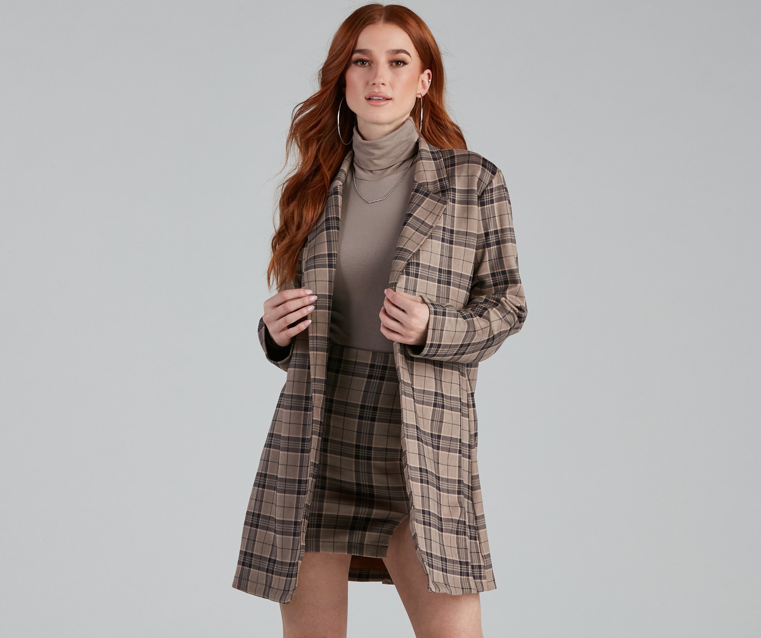Clueless In Plaid Faux Suede Trench - Lady Occasions