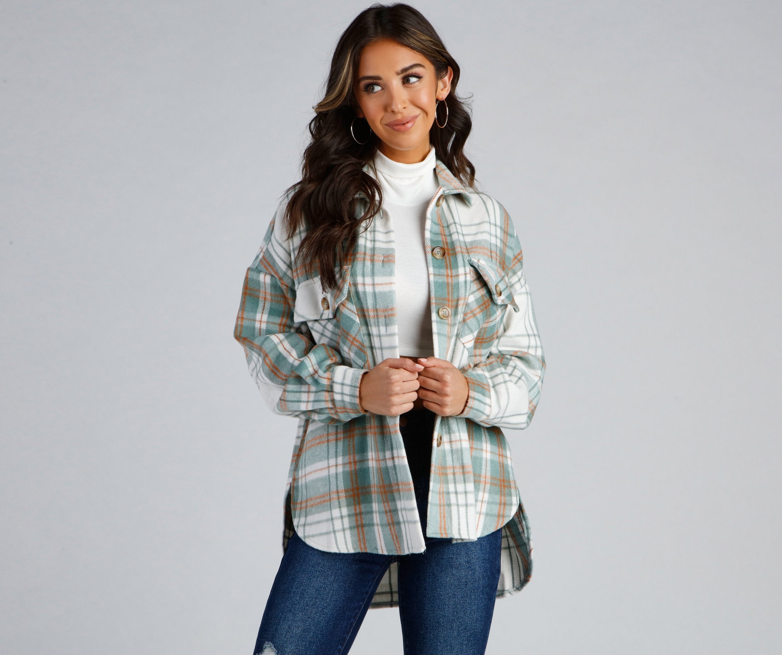 Keeping Knit Casual Plaid Shacket - Lady Occasions