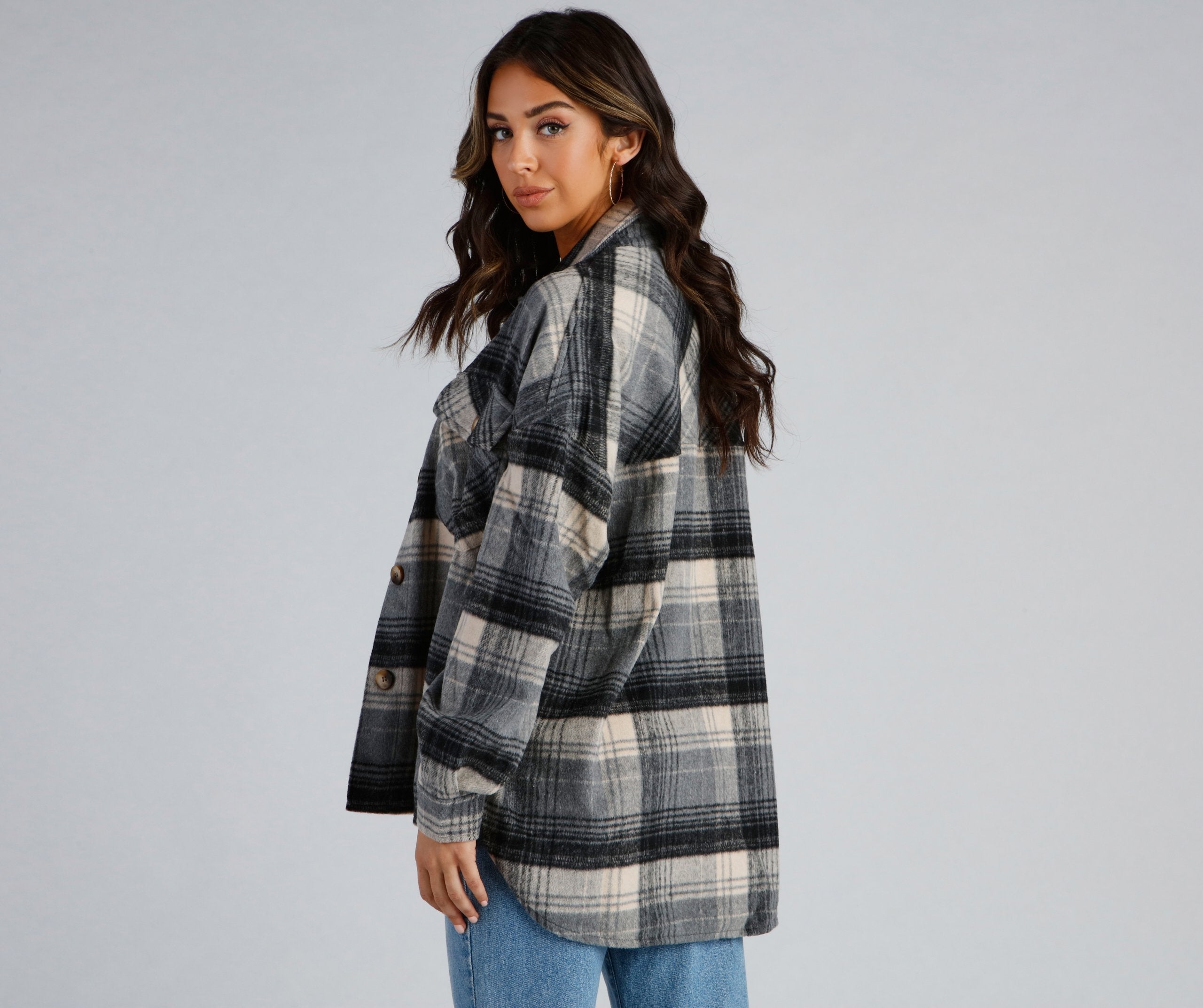 Falling For Plaid Fleece Shacket - Lady Occasions