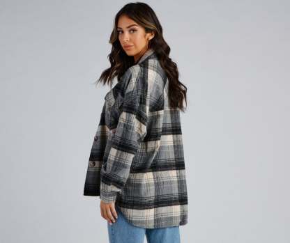 Falling For Plaid Fleece Shacket - Lady Occasions
