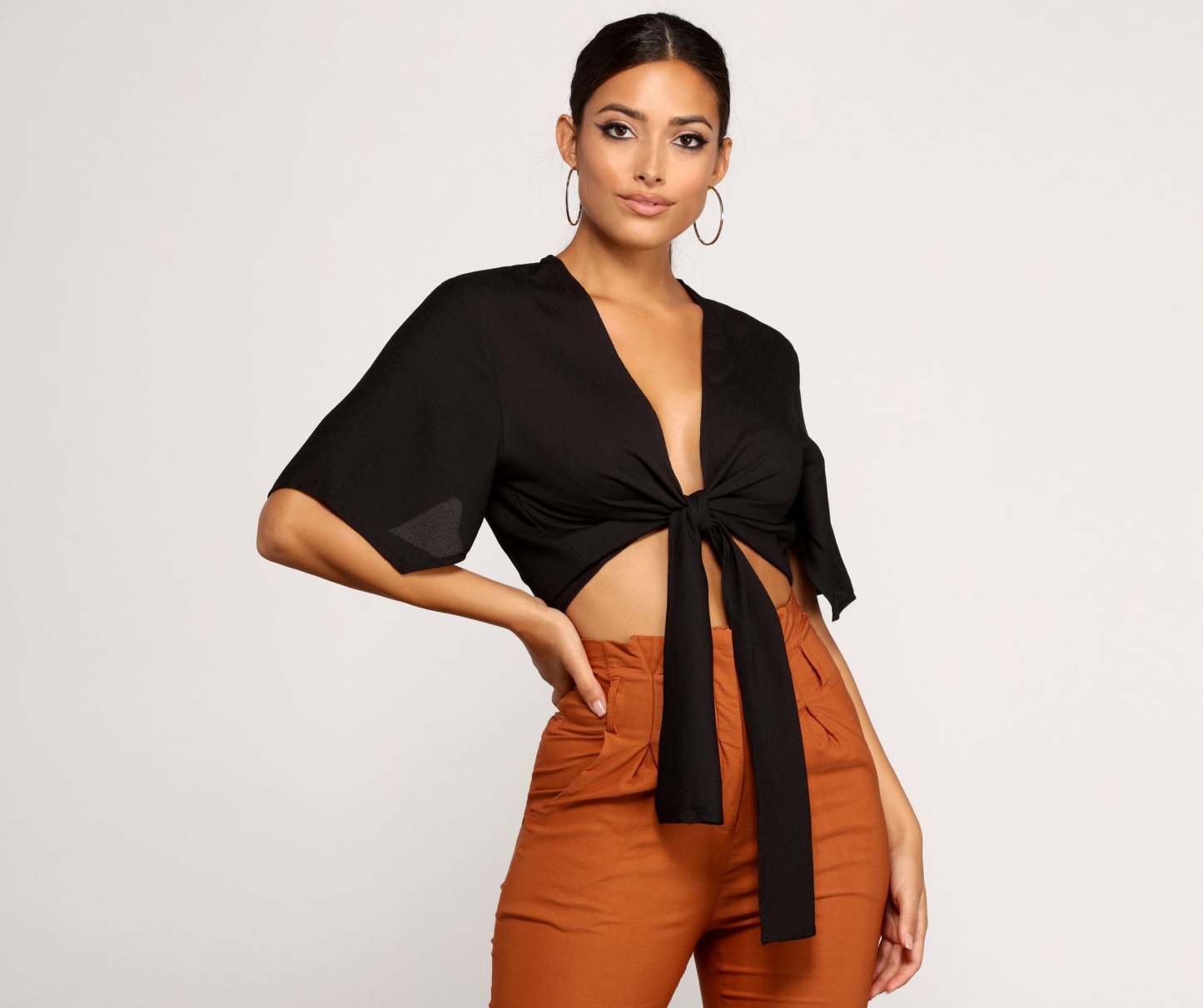 Go With The Flow Tie Front Top - Lady Occasions