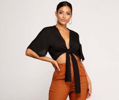 Go With The Flow Tie Front Top - Lady Occasions