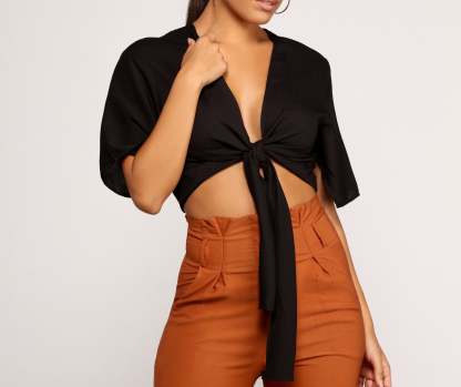 Go With The Flow Tie Front Top - Lady Occasions