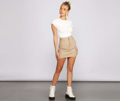 Essential Button Down Cargo Mini Skirt - Lady Occasions