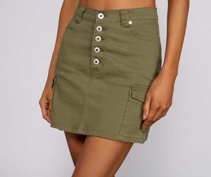 Essential Button Down Cargo Mini Skirt - Lady Occasions