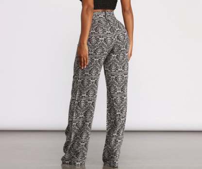 High Waist Bohemian Print Wide Leg Pants - Lady Occasions
