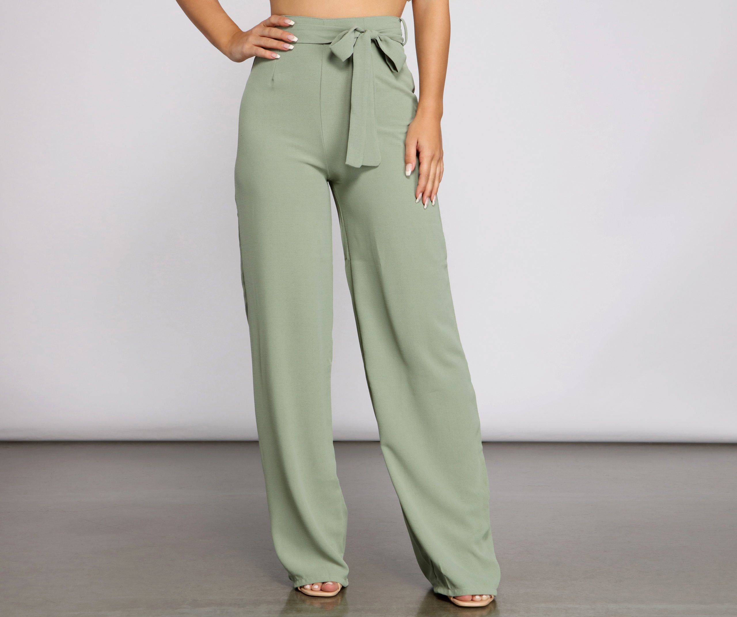 High Waist Tie Waist Linen Pants - Lady Occasions