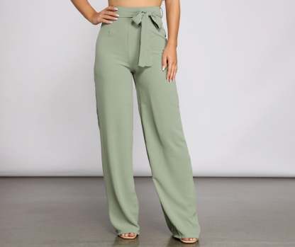 High Waist Tie Waist Linen Pants - Lady Occasions