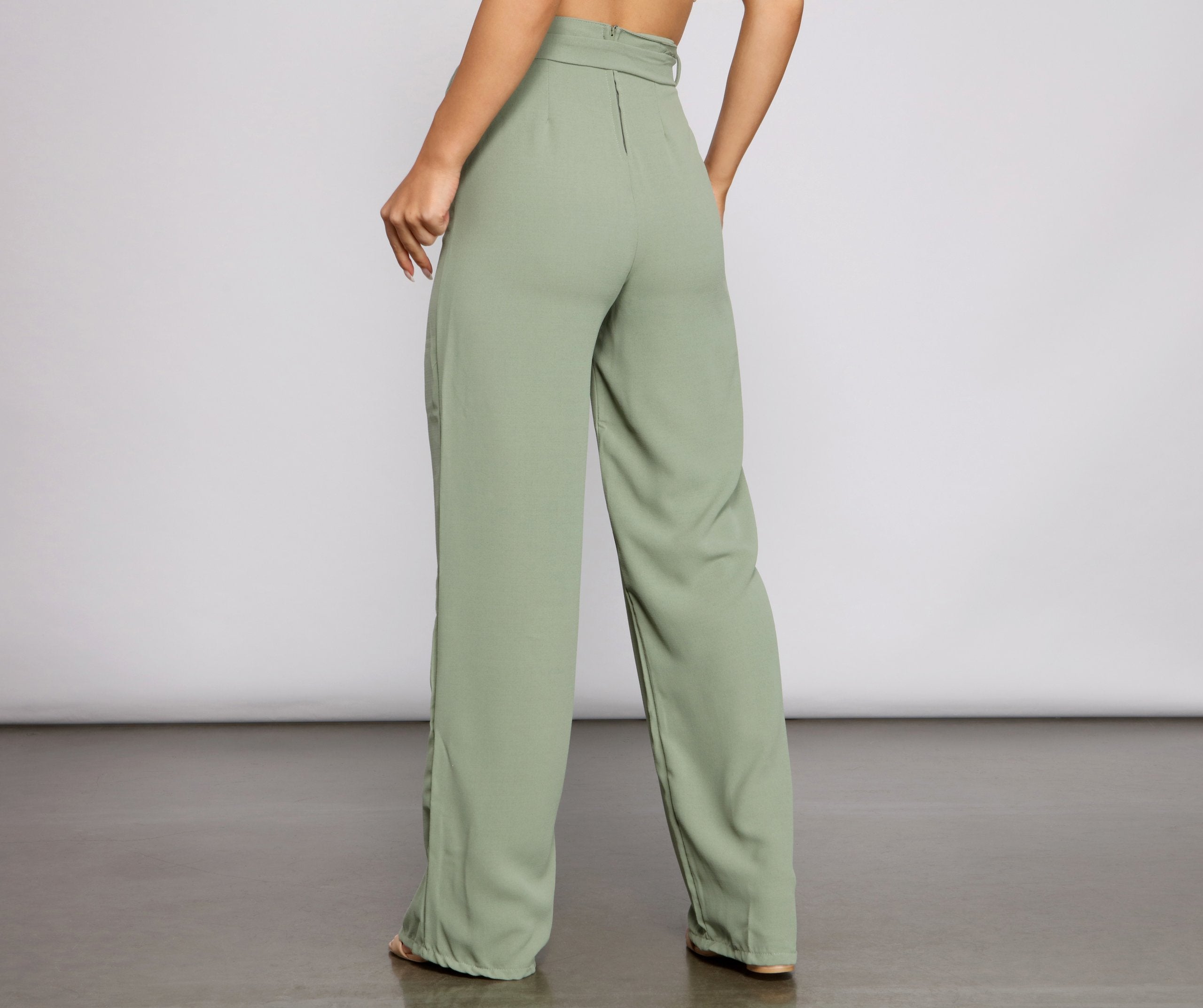 High Waist Tie Waist Linen Pants - Lady Occasions