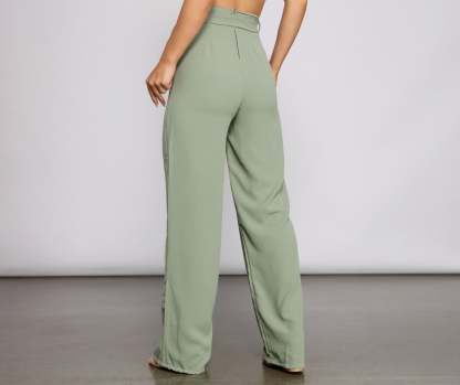 High Waist Tie Waist Linen Pants - Lady Occasions