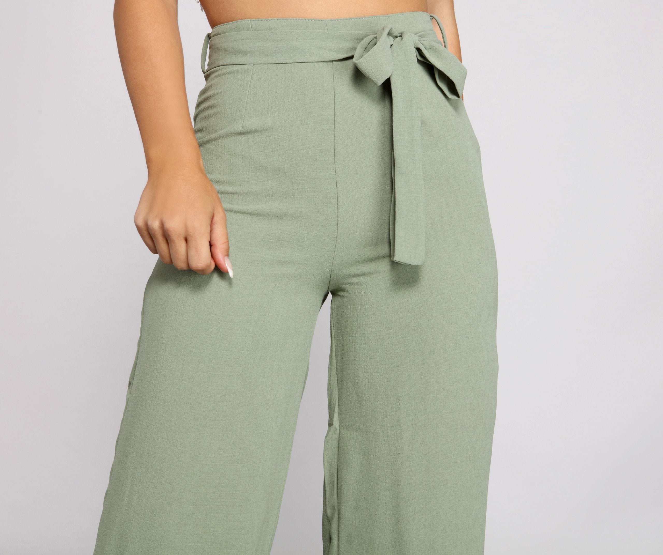 High Waist Tie Waist Linen Pants - Lady Occasions