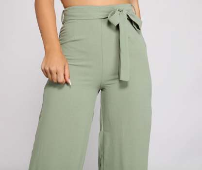 High Waist Tie Waist Linen Pants - Lady Occasions