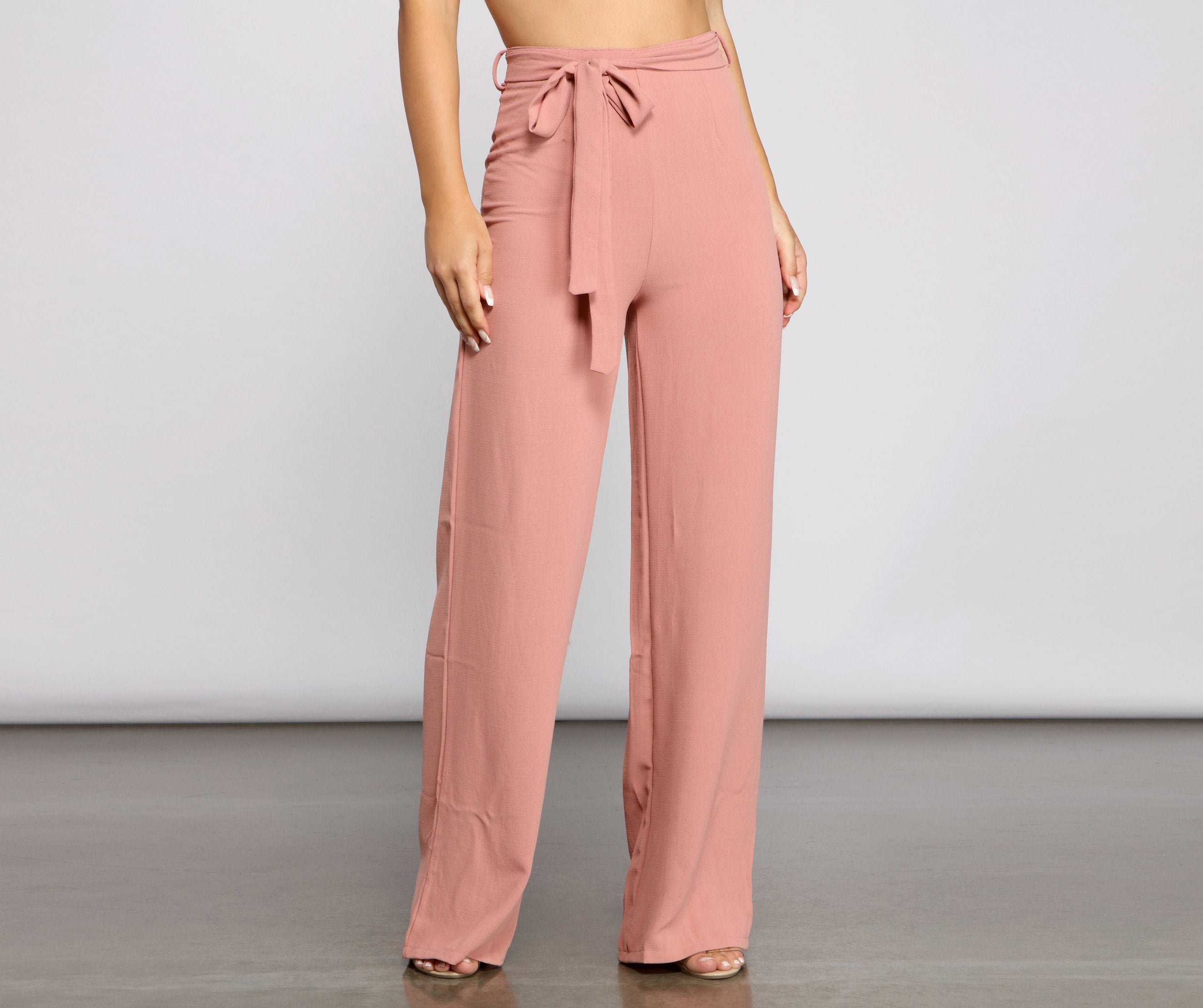 High Waist Tie Waist Linen Pants - Lady Occasions