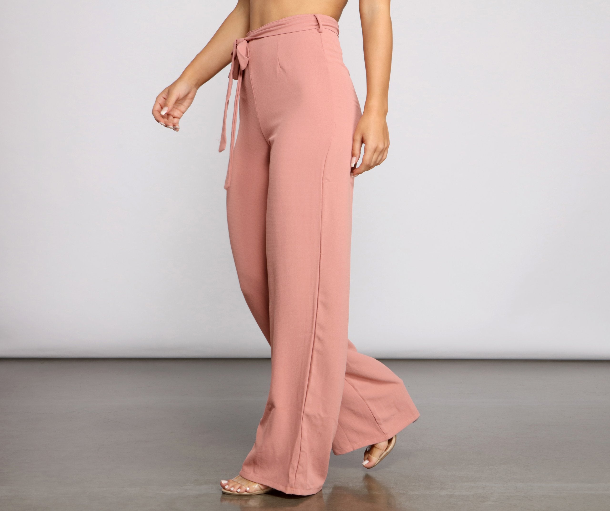 High Waist Tie Waist Linen Pants - Lady Occasions