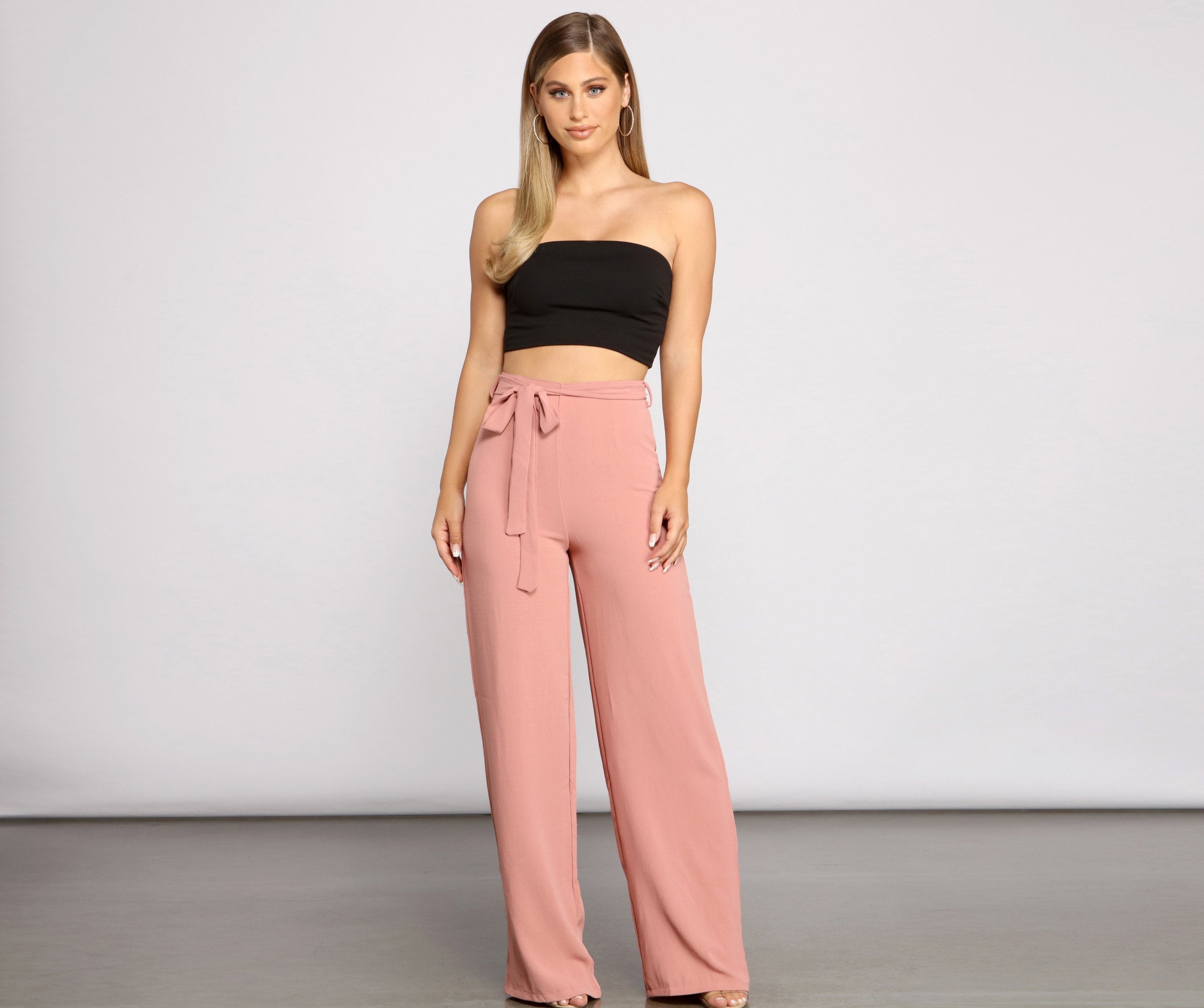 High Waist Tie Waist Linen Pants - Lady Occasions