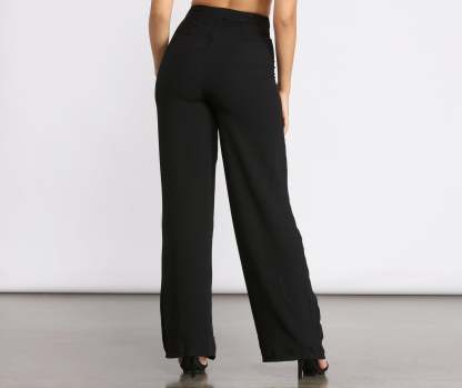 High Waist Tie Waist Linen Pants - Lady Occasions