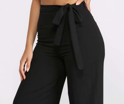 High Waist Tie Waist Linen Pants - Lady Occasions