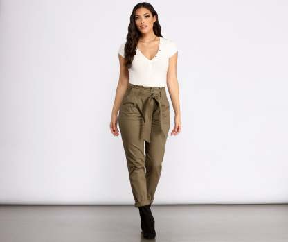 Belted and Chic Paperbag Pants - Lady Occasions