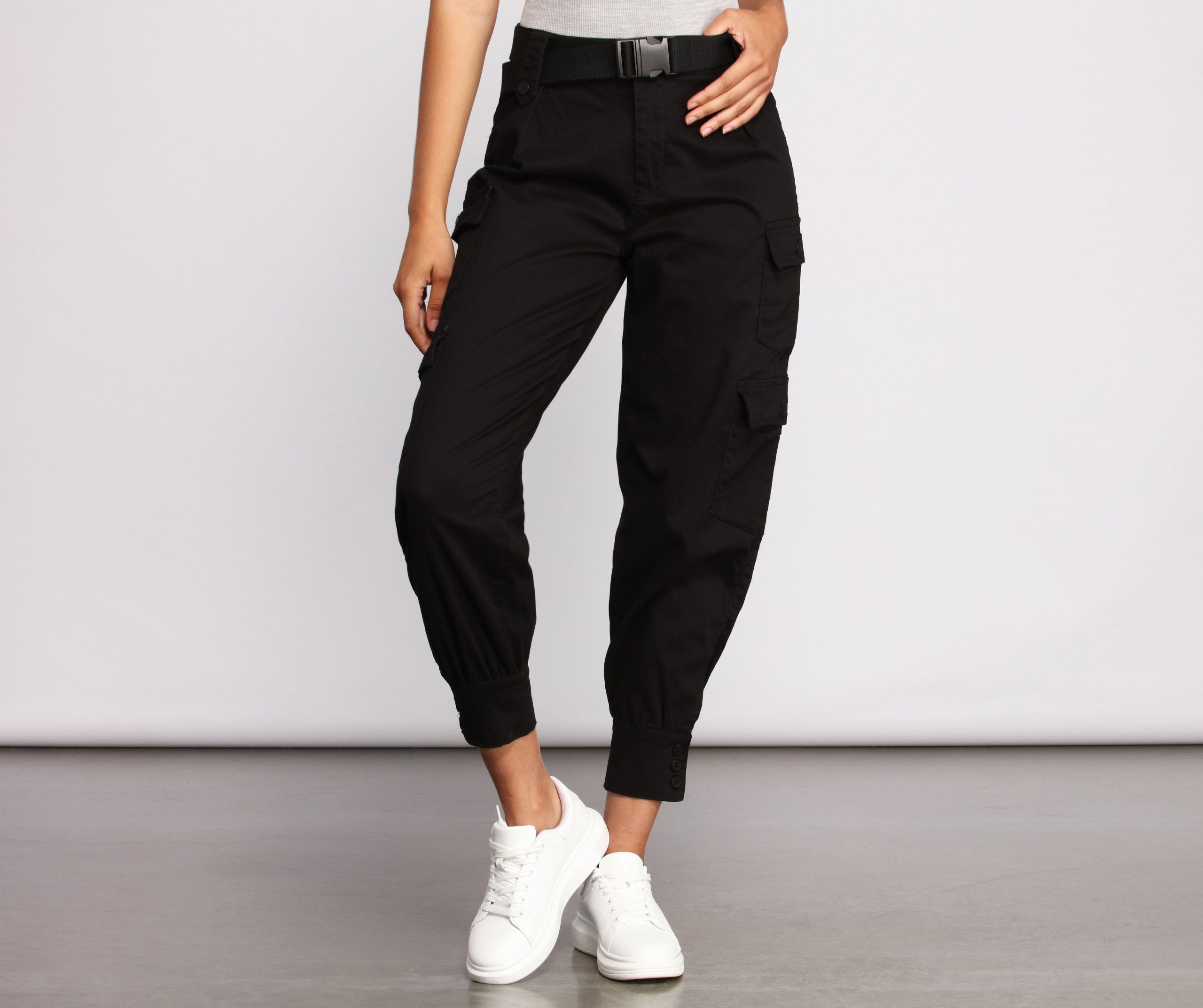 Belted Cargo Joggers - Lady Occasions
