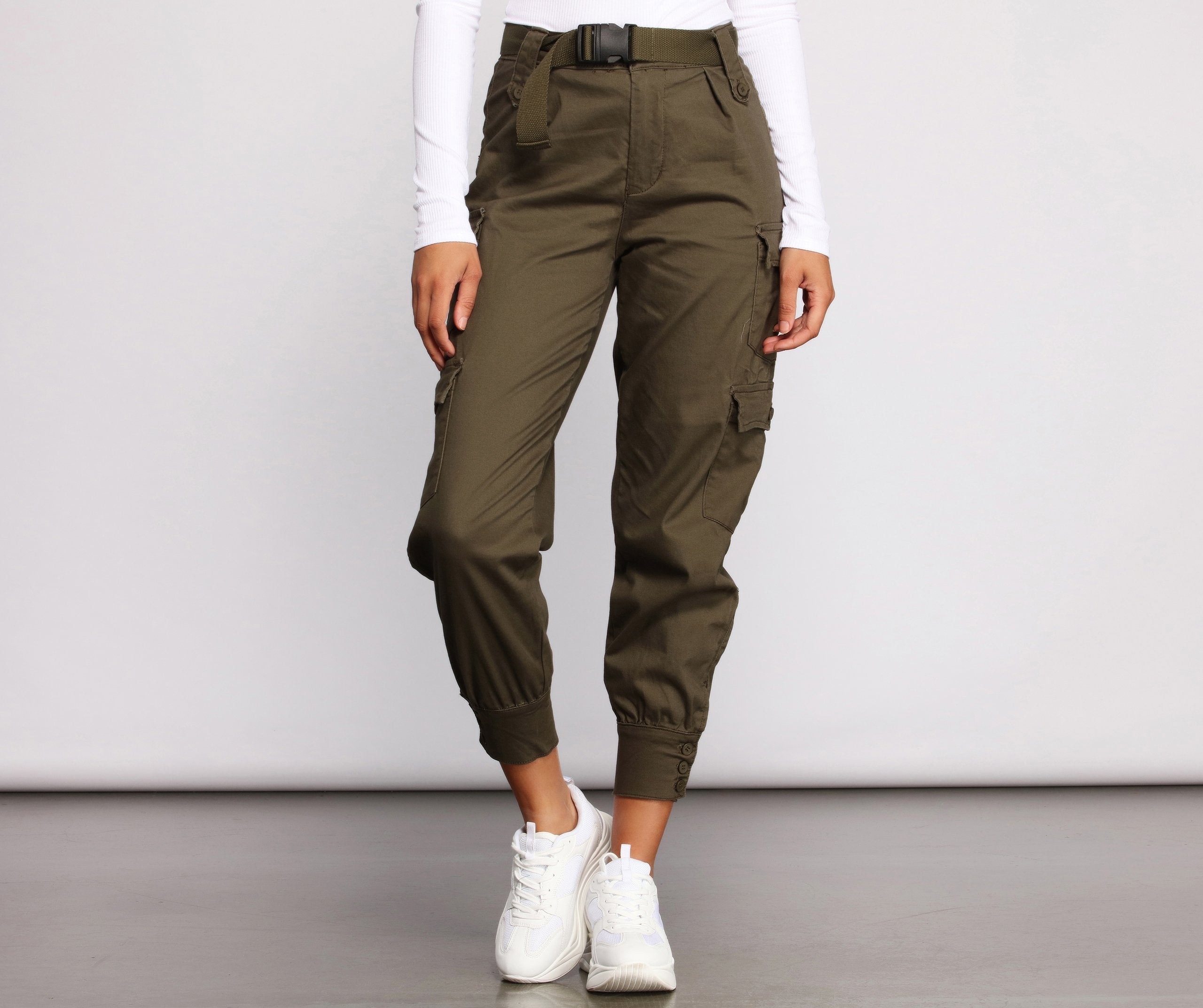 Belted Cargo Joggers - Lady Occasions