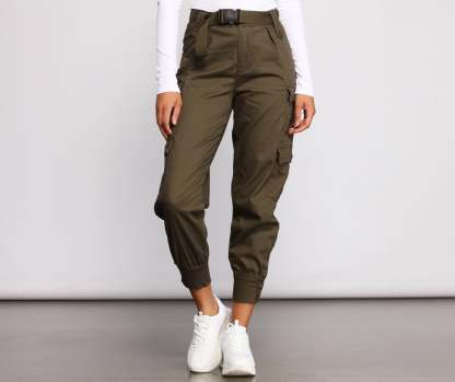 Belted Cargo Joggers - Lady Occasions