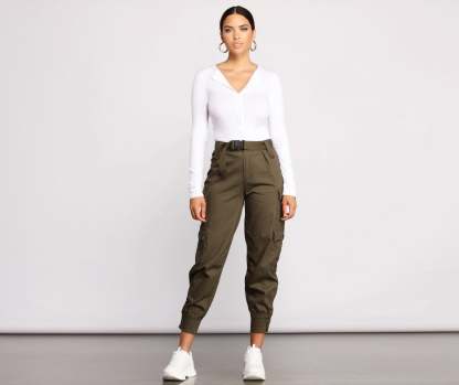Belted Cargo Joggers - Lady Occasions