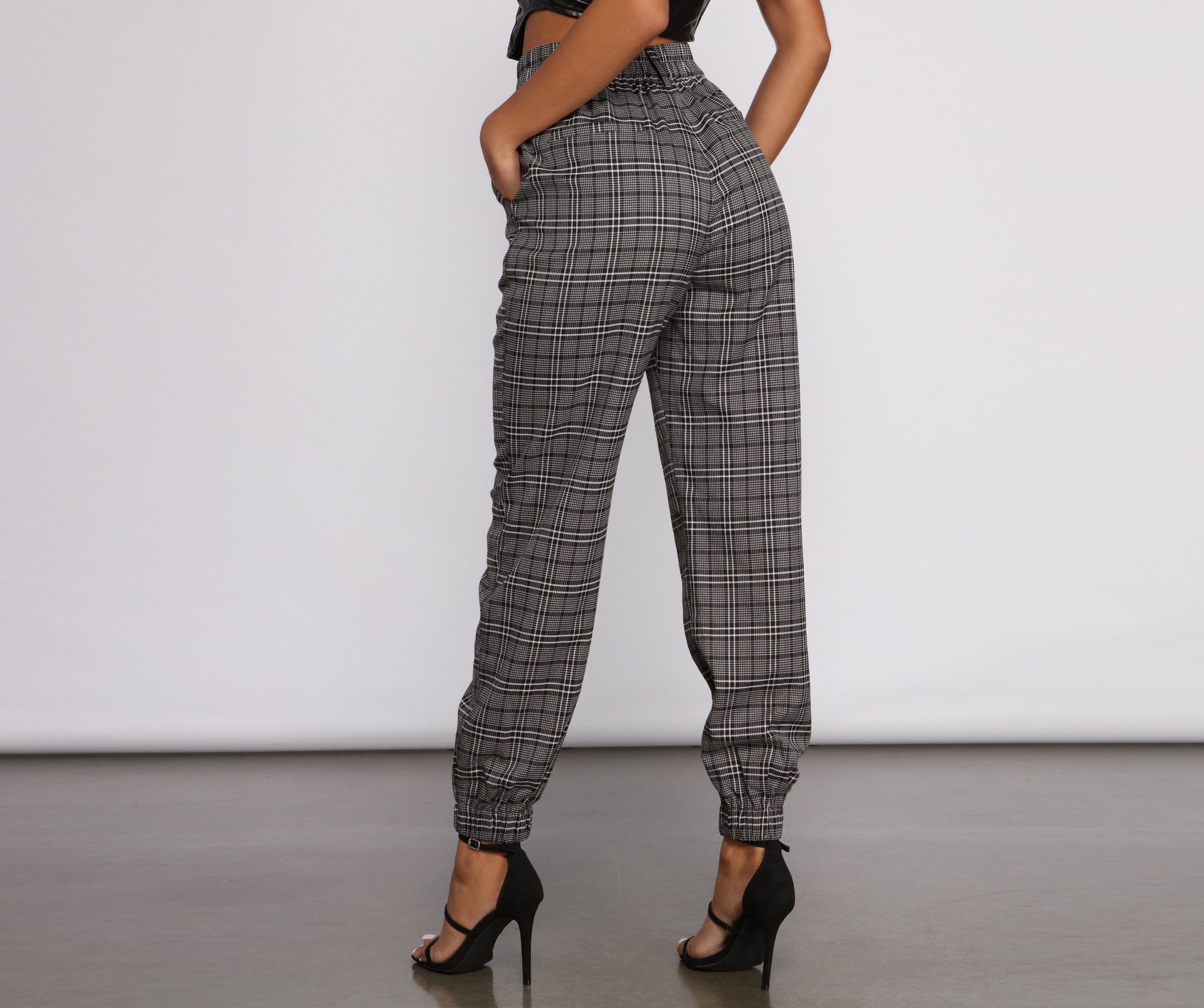 High Waist Plaid Joggers - Lady Occasions