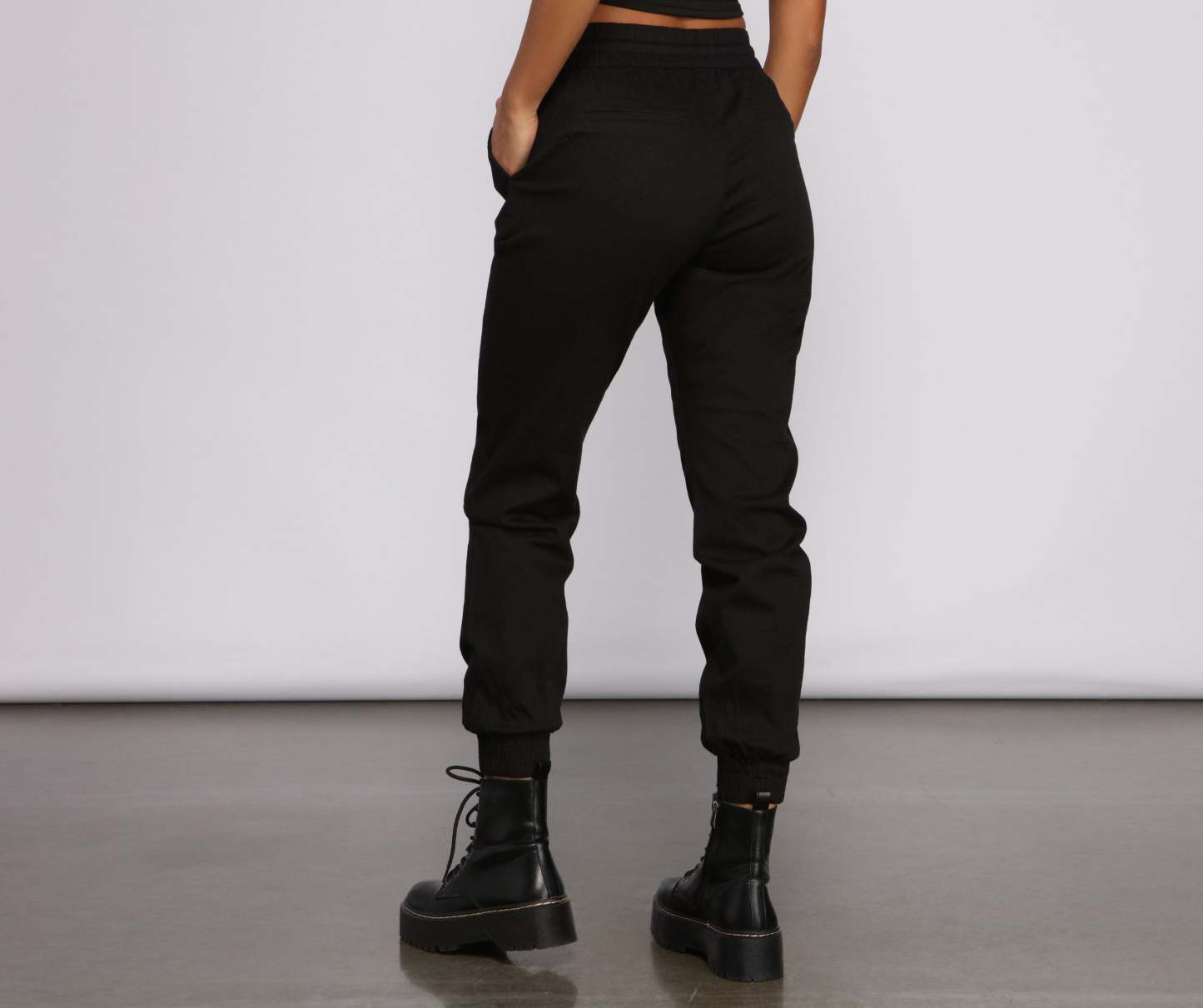 Basic High Waist Twill Joggers - Lady Occasions