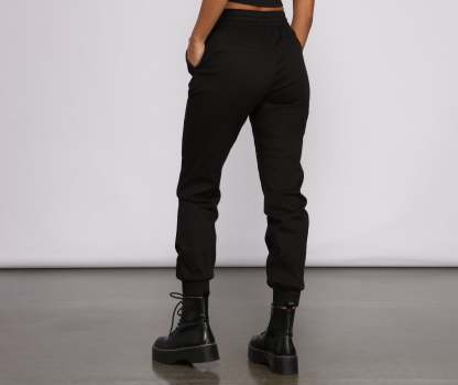 Basic High Waist Twill Joggers - Lady Occasions