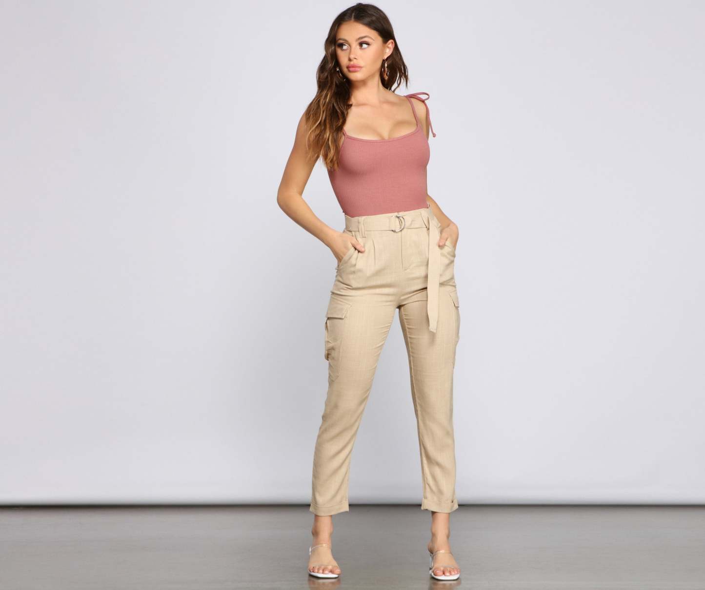 High Waist Linen Cargo Pants - Lady Occasions
