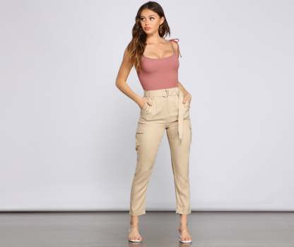 High Waist Linen Cargo Pants - Lady Occasions