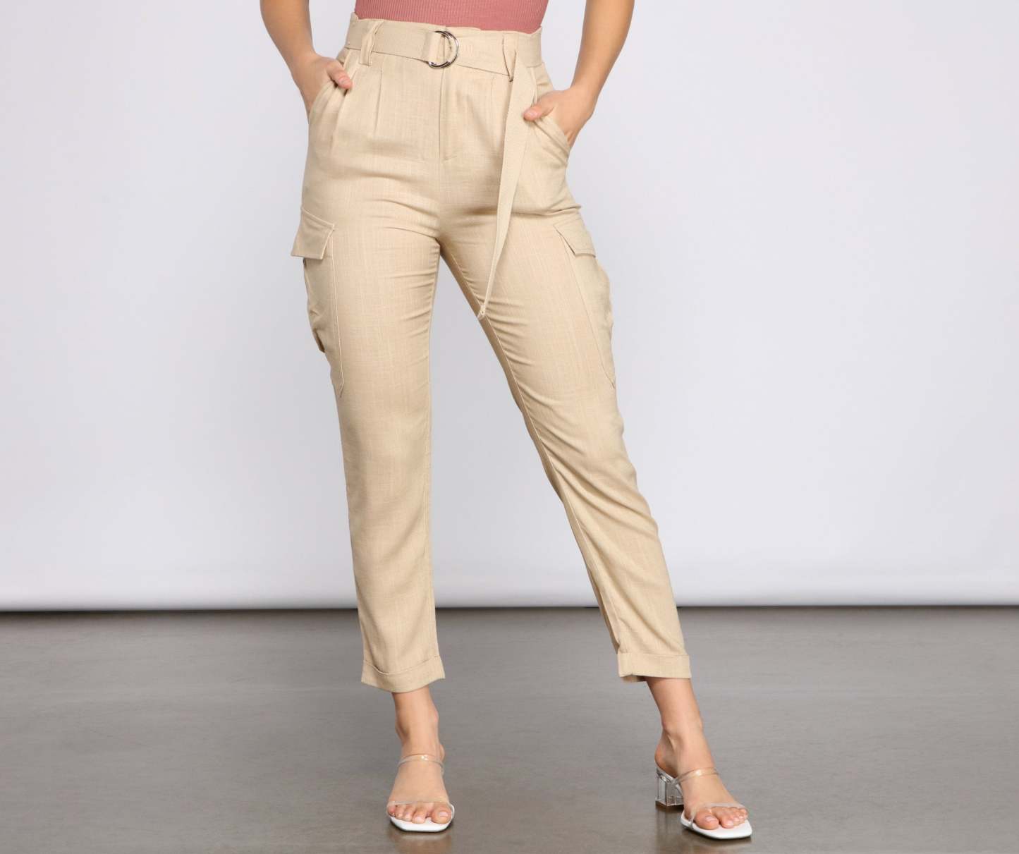 High Waist Linen Cargo Pants - Lady Occasions