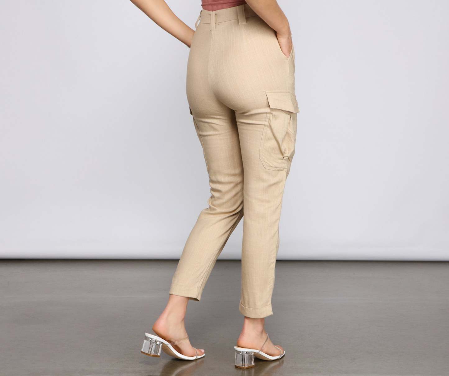 High Waist Linen Cargo Pants - Lady Occasions