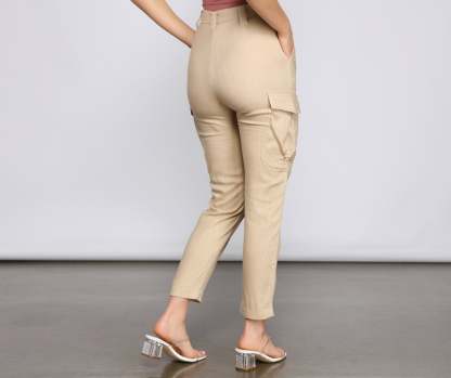High Waist Linen Cargo Pants - Lady Occasions