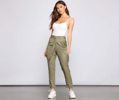 High Waist Linen Cargo Pants - Lady Occasions