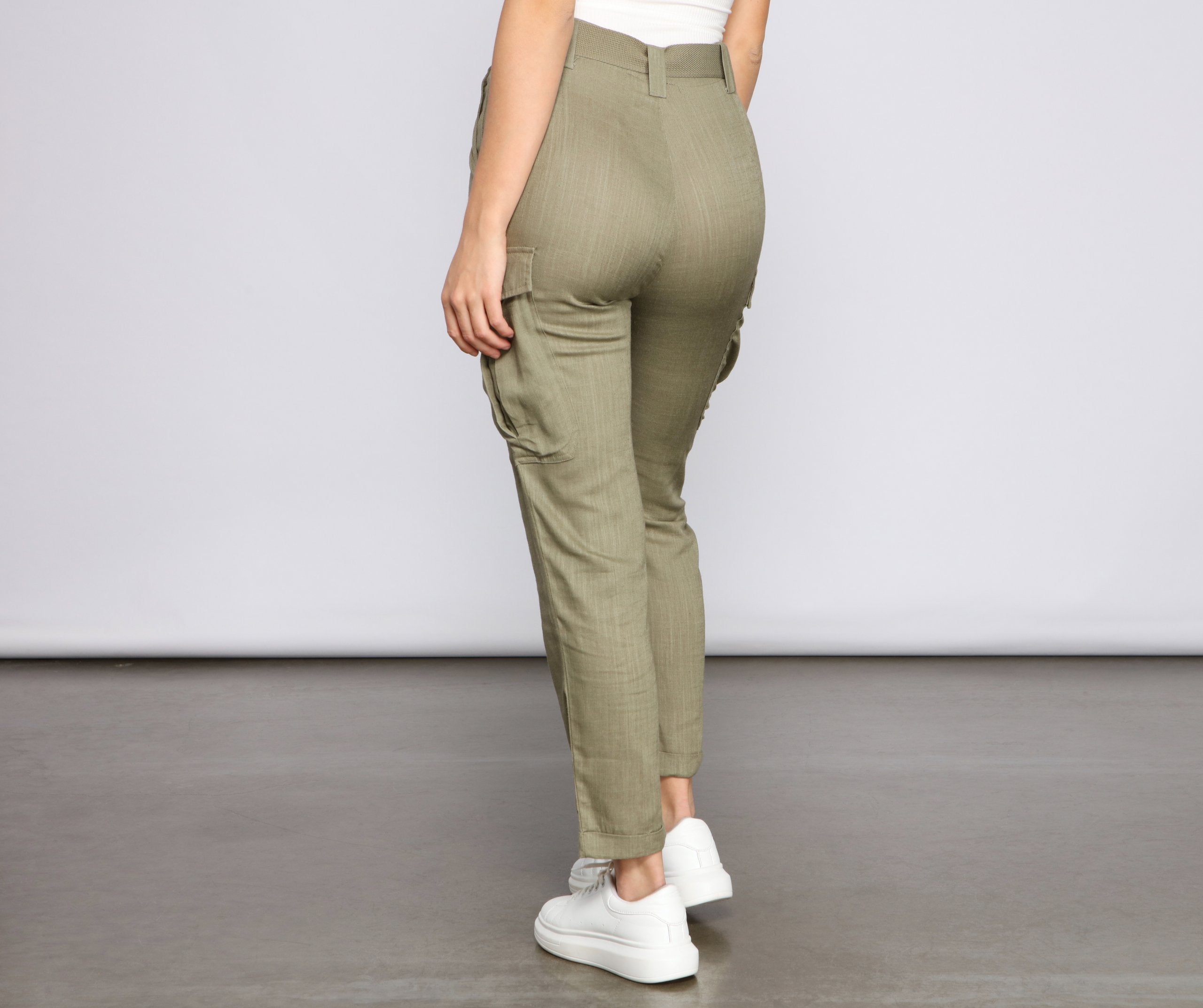 High Waist Linen Cargo Pants - Lady Occasions