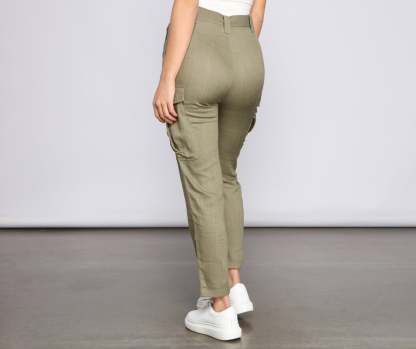 High Waist Linen Cargo Pants - Lady Occasions