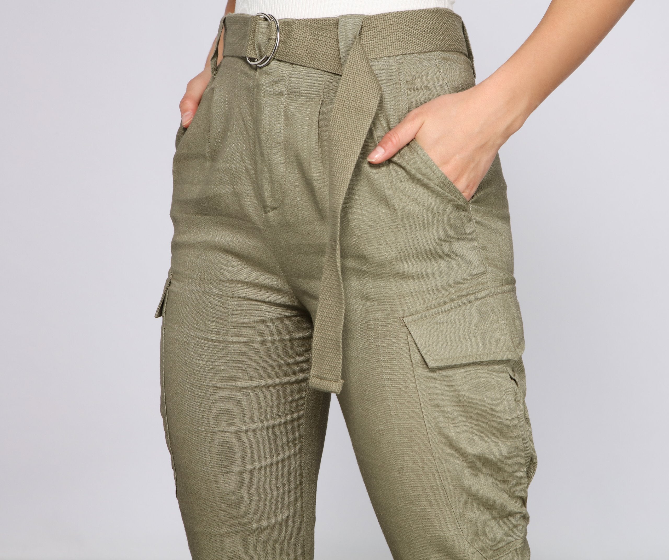 High Waist Linen Cargo Pants - Lady Occasions