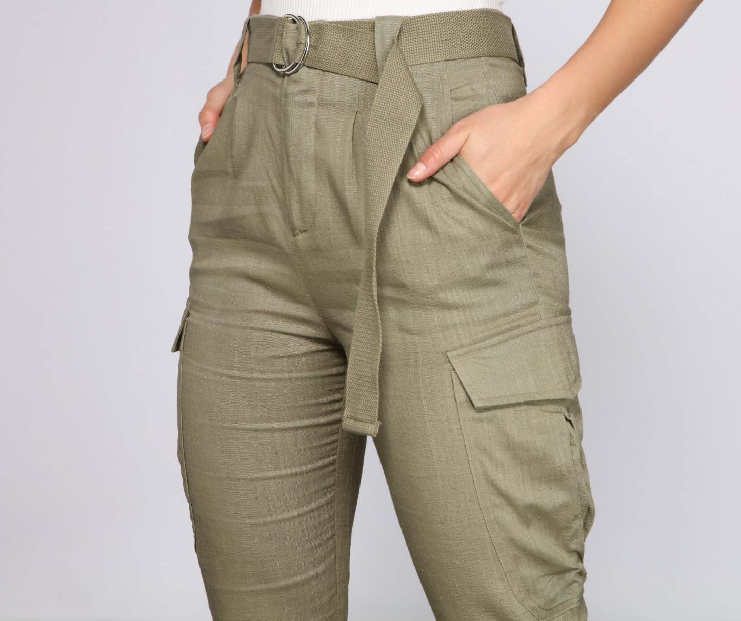 High Waist Linen Cargo Pants - Lady Occasions