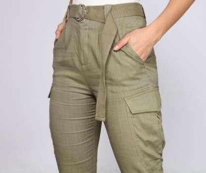 High Waist Linen Cargo Pants - Lady Occasions