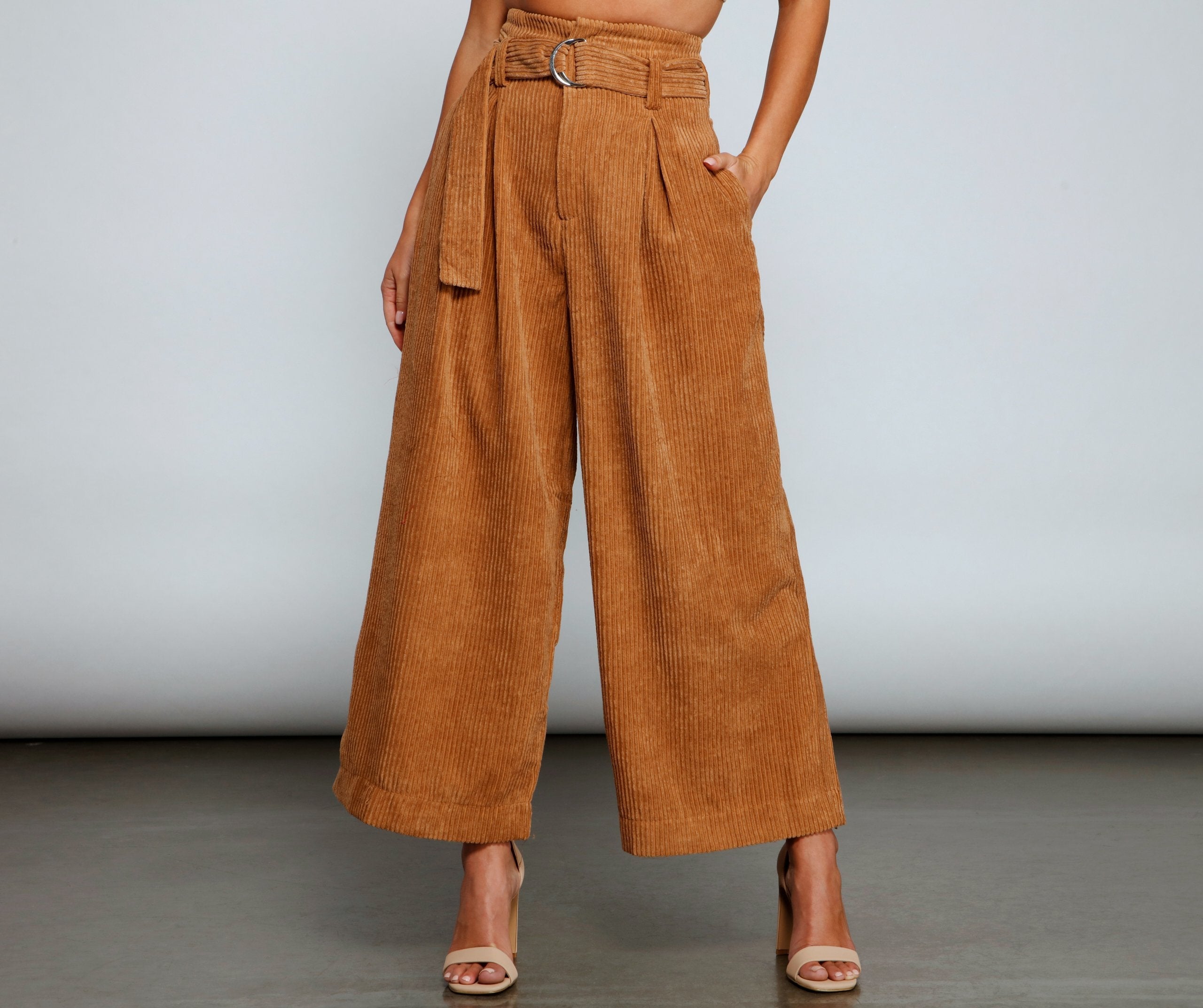 High Waist Flared Corduroy Pants - Lady Occasions