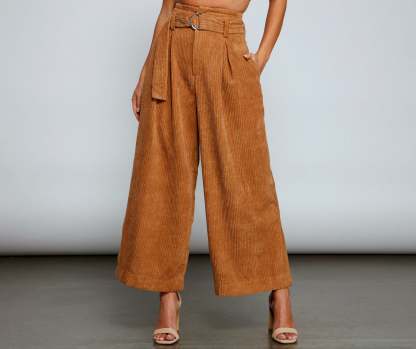 High Waist Flared Corduroy Pants - Lady Occasions