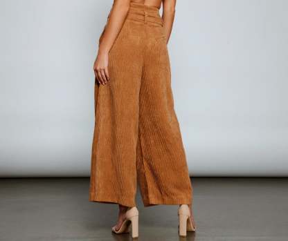 High Waist Flared Corduroy Pants - Lady Occasions