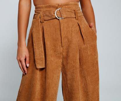 High Waist Flared Corduroy Pants - Lady Occasions