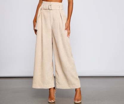 High Waist Flared Corduroy Pants - Lady Occasions
