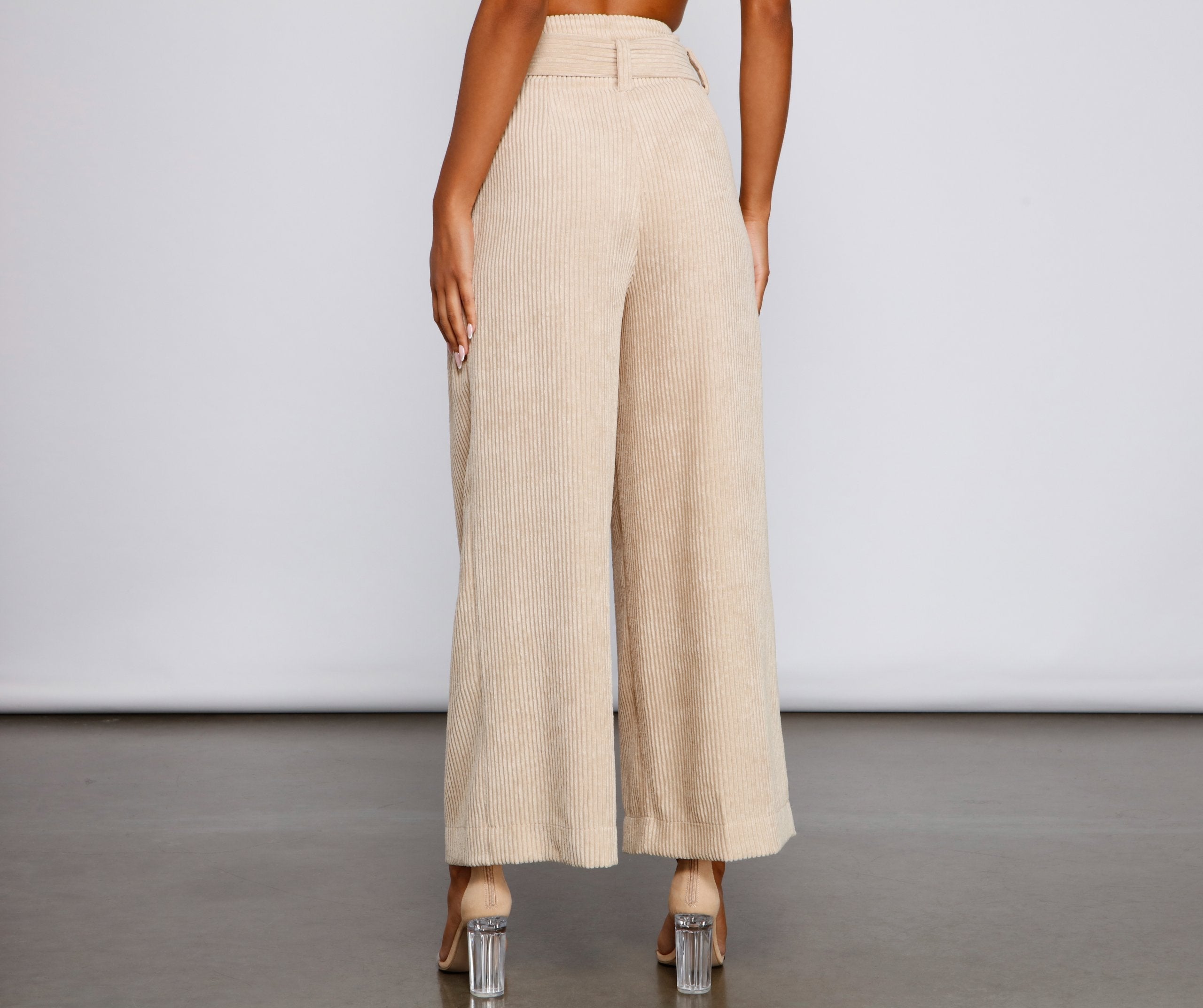 High Waist Flared Corduroy Pants - Lady Occasions