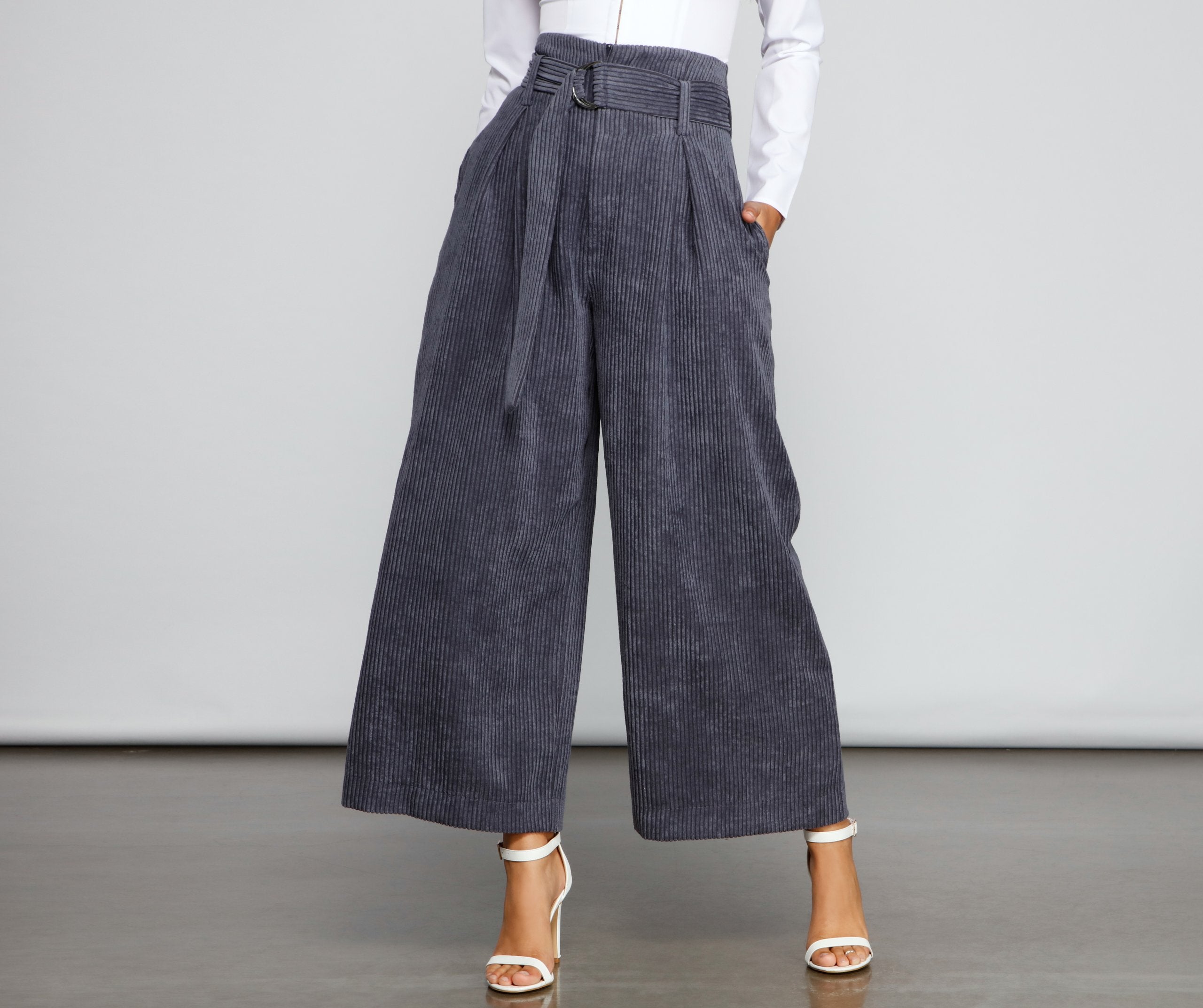 High Waist Flared Corduroy Pants - Lady Occasions