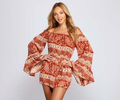 Off The Shoulder Paisley Perfection Romper - Lady Occasions